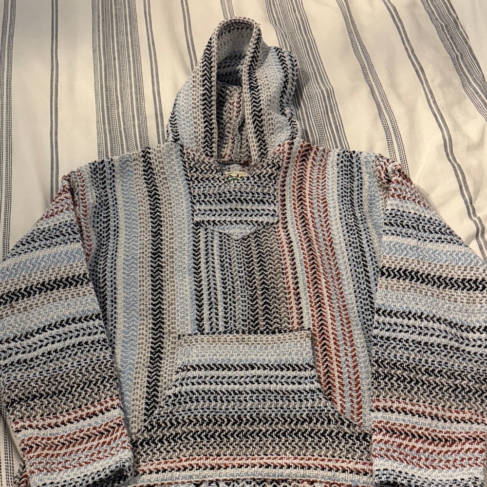 Men's Striped Hoodie Sweater - Black, Gray, and Brown